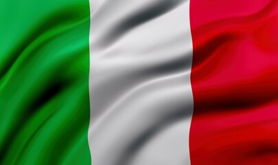 Flag of Italy blowing in the wind. full page flying flag, 3d illustration