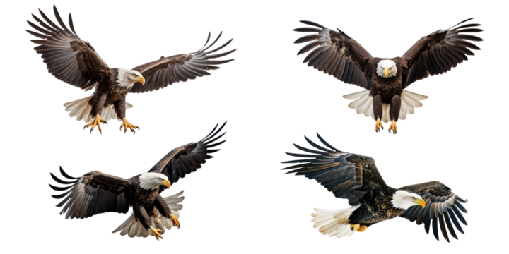 Flying eagle bird animal png cut out element set, transparent background