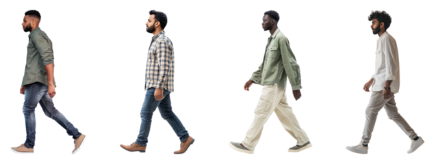 Diverse walking men png cut out element set, transparent background