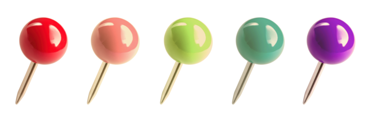Colorful pushpin stationery  png cut out element set, transparent background