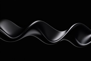 Minimalist black background with curved wave pattern and geometric shapes in soft lighting