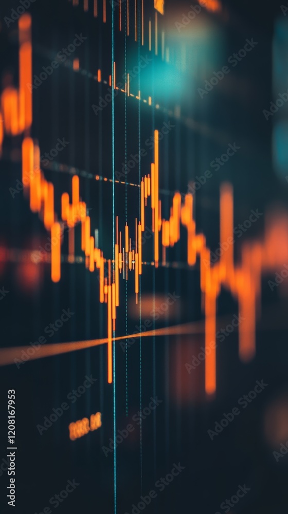 Poster electronic stock market chart showing cryptocurrency investment volatility going up and down with or