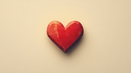A single red heart against a neutral beige background, clean lines and minimal design