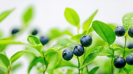 Fresh Blueberries with Lush Green Leaves and Rich, Vibrant Texture