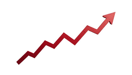 A red upward arrow graph illustrates a rising trend, symbolizing growth and success,