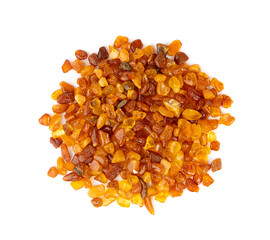 Amber stones isolated, polished orange gemstones, natural Baltic amber gems, golden resin crystals