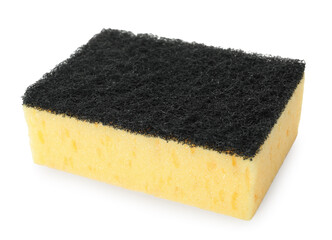One yellow sponge isolated on white. Cleaning supply