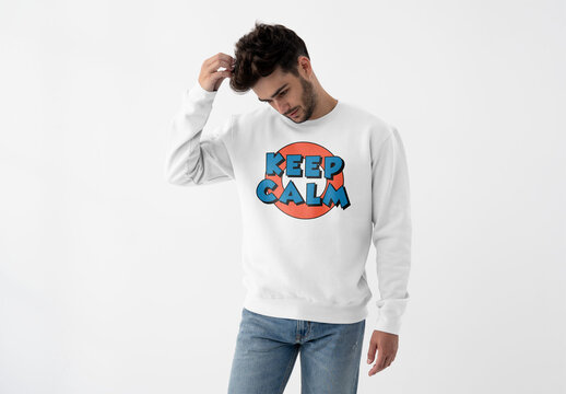 Mockup Of Man In Customizable Sweatshirt, Scratching Head
