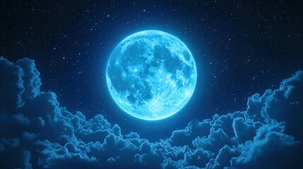 Fototapeta premium Blue moon night sky cloudscape, fantasy backdrop