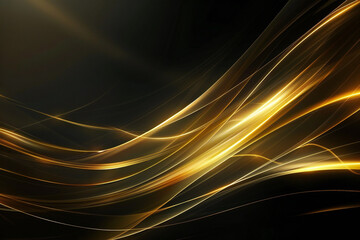 Luxury Gold Waves on Black Background with Sleek Metallic Highlights and Radiant Fluid Motion for Modern Abstract Elegance