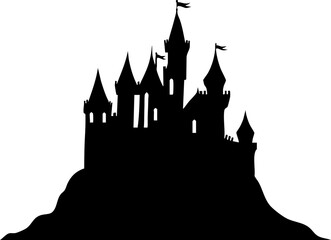 Obraz premium Silhouette of a Fairy Tale Castle: A striking black castle design with turrets, suitable for fantasy-themed projects.