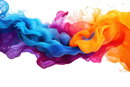 Colorful abstract design featuring flowing swirls of blue, orange, pink, and purple against a light background isolated on transparent background