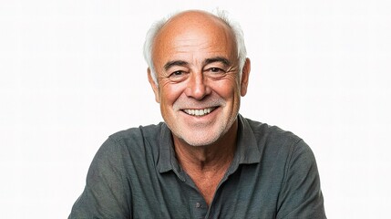 Fototapeta premium Cheerful Senior Man Smiling in a Portrait Against White Background