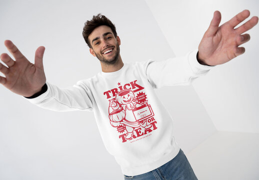 Mockup Of Man Wearing Customized Sweatshirt, Arms Out