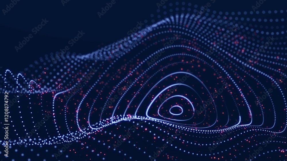 Poster digital wave with many particles moving. concept of the network, internet communication. 3d renderin