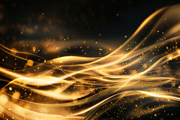 Obraz premium Luxury Gold Waves on Black Background with Sleek Metallic Highlights and Radiant Fluid Motion for Modern Abstract Elegance