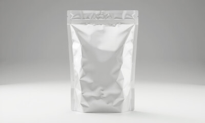 shiny foil pouch mockup with crinkled texture, ideal for packaging products. This versatile design can enhance branding and product presentation