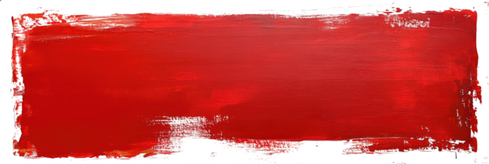 Rectangular red paint stroke created with a roller on a white background exhibiting abstract style