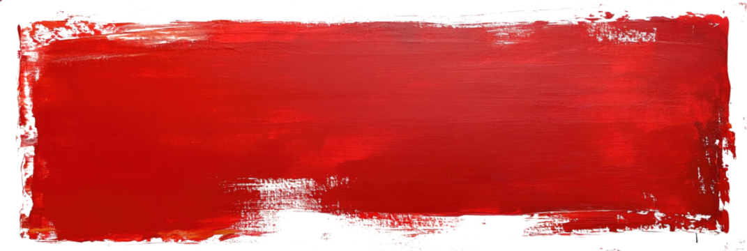 Rectangular red paint stroke created with a roller on a white background exhibiting abstract style