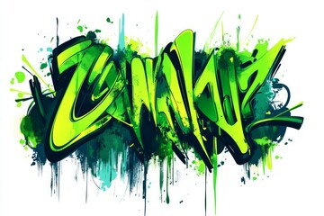 Vivid green graffiti with dynamic flowing style. Neural network AI generated