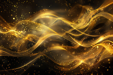 Fototapeta premium Luxury Gold Waves on Black Background with Sleek Metallic Highlights and Radiant Fluid Motion for Modern Abstract Elegance