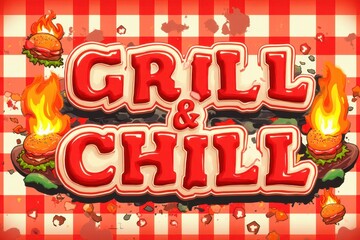 grill and chill logo with fire and flames