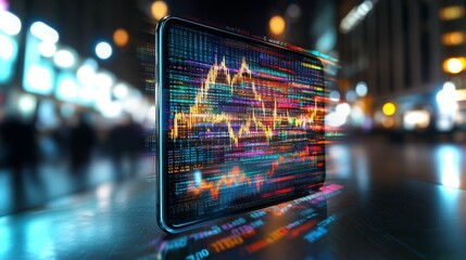 Multi-currency embedded finance system displayed on modern smartphone at urban night setting