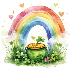 Wanddecoratie Regenboog A rainbow with a green pot of gold on top  © TheosArtTavern