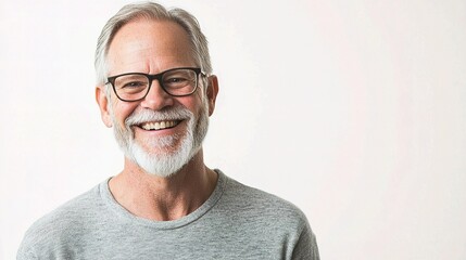 Happy Senior Man Smiling Brightly on Isolated White Background
