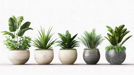 Fototapeta premium Collection of Beautiful Plants in Stylish Ceramic Pots Displayed