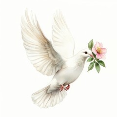 Fototapeta premium A white dove is eating a pink flower