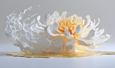 Liquid flower splash, gold background, studio shot, cosmetic ad