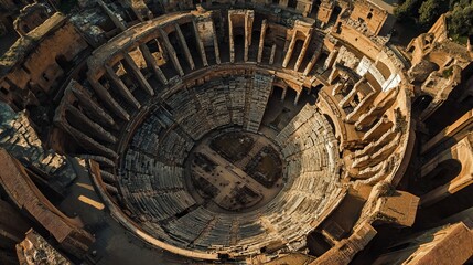 Obraz premium Witness the grandeur of the Virgiliano Amphitheater from above. This aerial perspective captures the sweeping expanse and intricate details of one of Rome's most iconic monuments. 