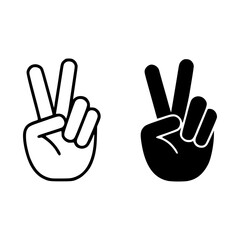 Peace Sign Hand Gesture Icons in Black and White, Minimalist Victory Symbol Illustrations, Perfect for Communication, Graphic Design, Apps, Social Media, and Posters
