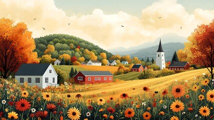 Holistic Flat Design Depicting Community Engagement in Sustainable Agriculture and Local Food Systems Through Vibrant Activities