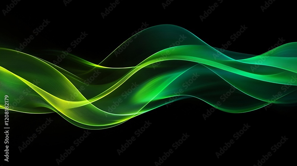 Canvas Prints dynamic green and yellow wave patterns flowing gracefully on a black background.