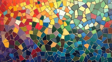 Colorful abstract mosaic artwork featuring vibrant hues in a blend of geometric shapes.