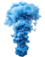 Thick blue smoke cloud rising on a white transparent background