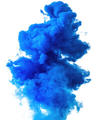 Thick blue smoke billows against a white background creating a dynamic visual effect