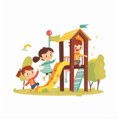 Three children are playing in a park