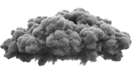 Thick gray smoke cloud rises against white isolated background creating a mystical atmosphere