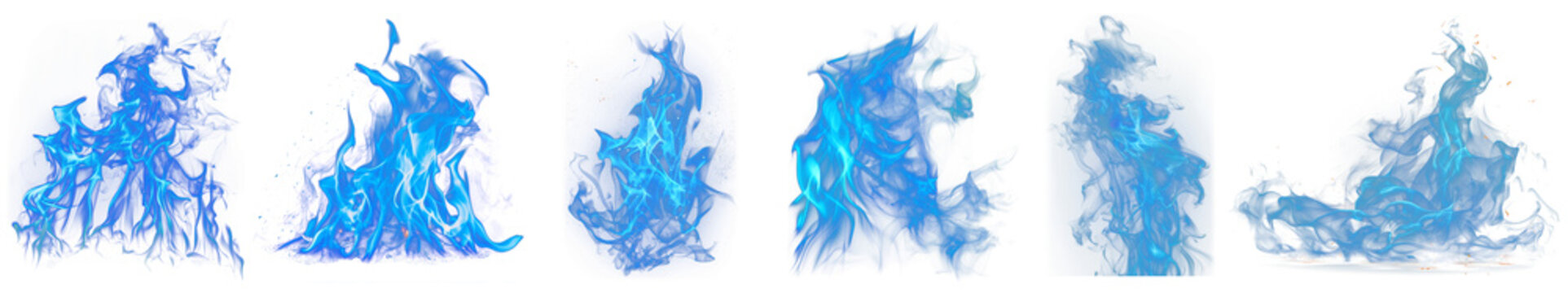 PNG Vibrant blue flames collection, element set on transparent background