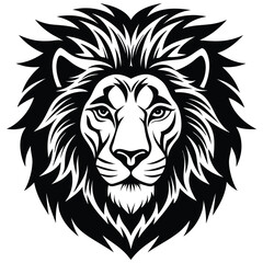Fototapeta premium Black color lion head silhouette vector art illustration icon logo