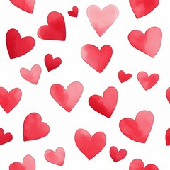 Watercolor hearts in various sizes and shapes on a white background for artistic decoration