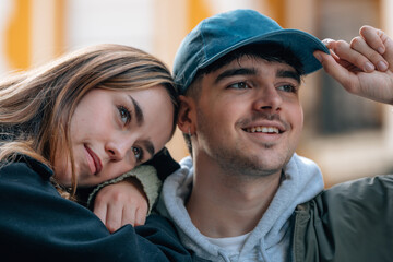 boy and girl couple on the street outdoors