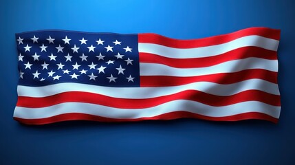Naklejka premium Waving American Flag on Blue Background