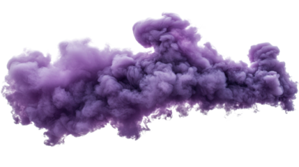 Thick purple smoke cloud floating against a white isolated background with transparency