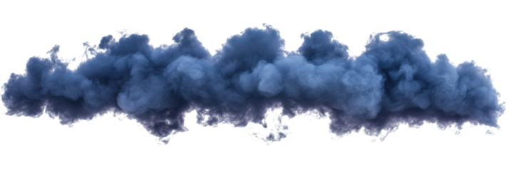Thick ultramarine colored smoke cloud on a white isolated background creating an artistic effect