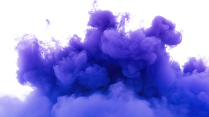 Thick ultramarine smoke billowing against a white isolated background