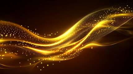 Abstract shiny and sparkle Elegant gold colored waves with glittering particles, luxury swirling curved geometric gold line background with gold particle, A luxurious gold background with lines.